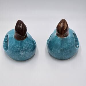 Set of 2 Tilso Japan Vintage Stylized Blue Bird Ashtrays Tea Light Holders MCM
